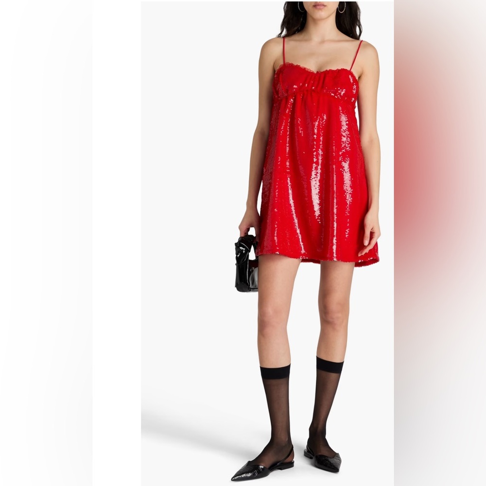 GANNI Sequined Sleeveless Minidress in Red